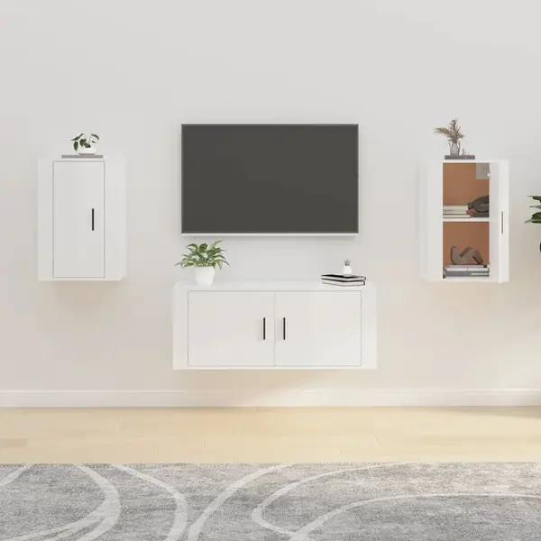 Gossi dulapuri tv montaj perete 2 buc. alb extralucios 40x34,5x60 cm