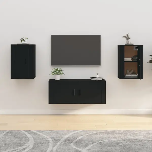 Gossi dulapuri tv montate pe perete, 2 buc., negru, 40x34,5x60 cm