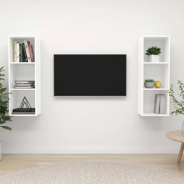 Gossi dulapuri tv suspendate, 2 buc. alb, lemn prelucrat