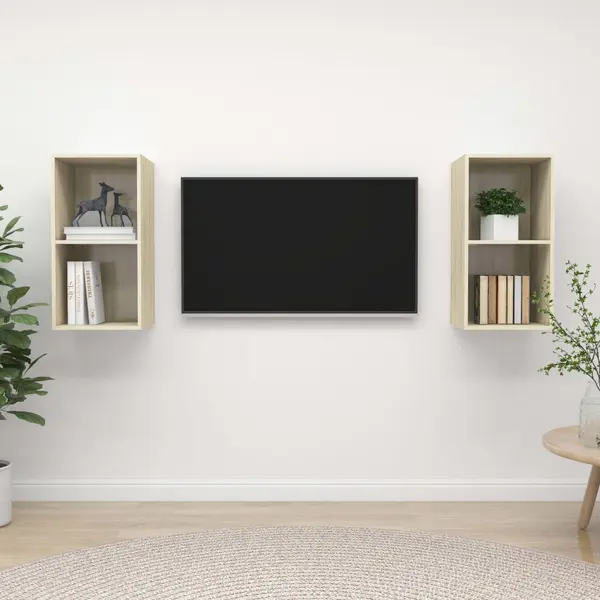 Gossi dulapuri tv suspendate 2 buc, stejar sonoma, lemn prelucrat