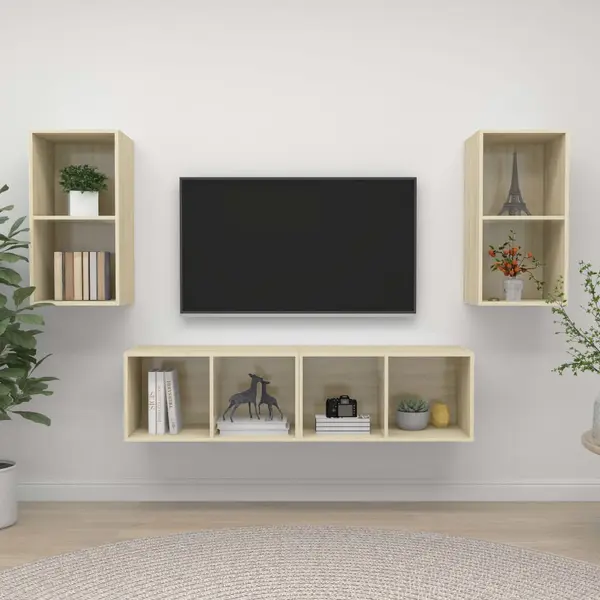 Gossi dulapuri tv suspendate, 4 buc, stejar sonoma, lemn prelucrat