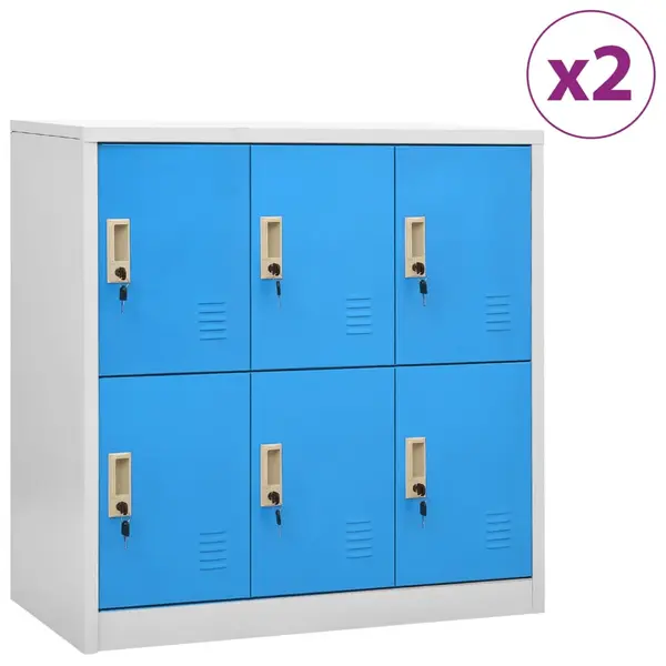 Gossi dulapuri vestiar 2 buc. gri deschis/albastru 90x45x92,5 cm otel