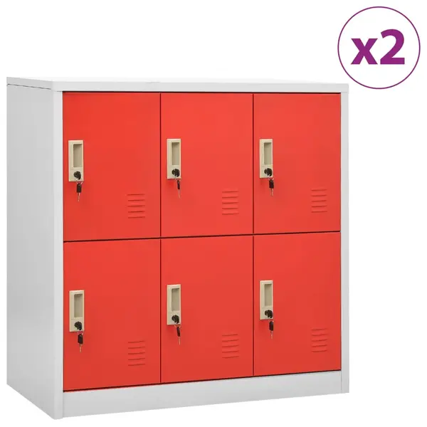 Gossi dulapuri vestiar 2 buc. gri deschis si rosu 90x45x92,5 cm otel