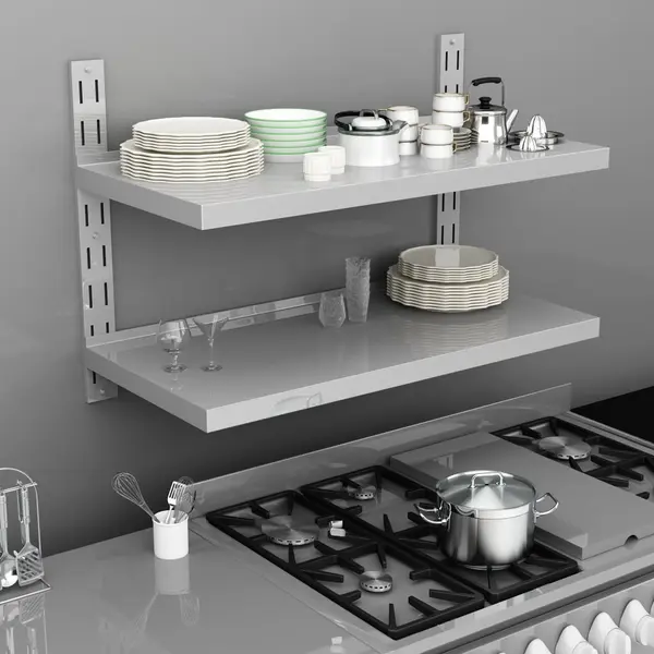 Gossi etajera de perete cu doua rafturi, 100 x 30 cm, otel inoxidabil