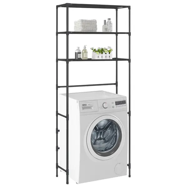 Gossi etajera peste masina de spalat cu 3 polite negru 69x28x169 cm