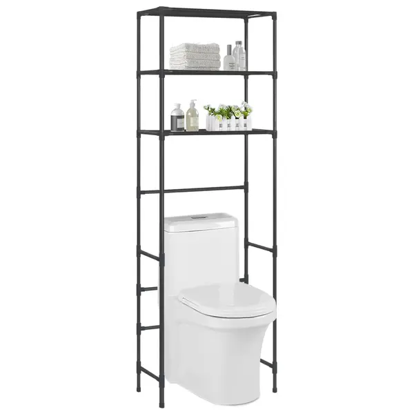 Gossi etajera peste toaleta cu 3 polite, negru, 53x28x169 cm