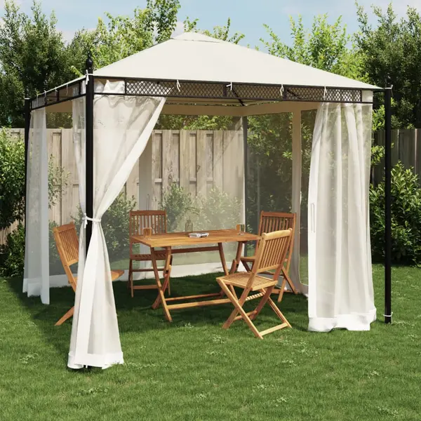 Gossi foisor cu pereti din plasa, crem, 2,93x2,93 m, otel
