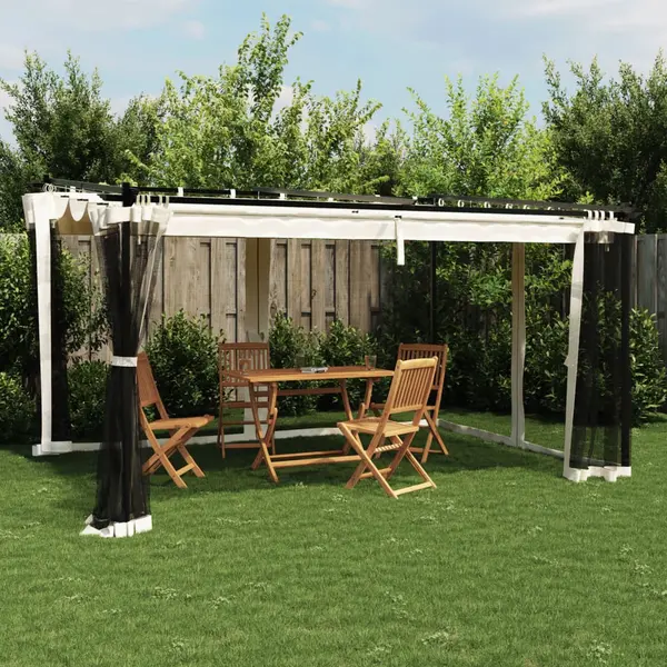 Gossi foisor cu pereti din plasa, crem, 4x3 m, otel