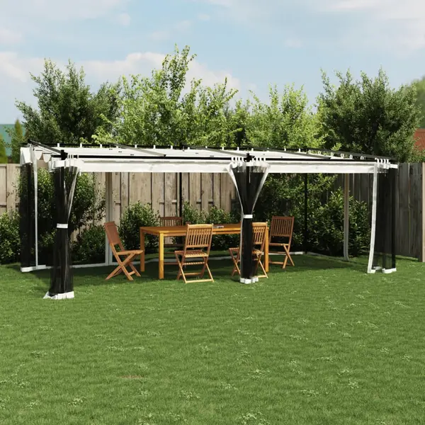 Gossi foisor cu pereti din plasa, crem, 6x3 m, otel