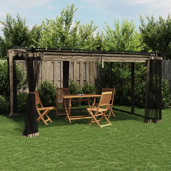 Gossi foisor cu pereti din plasa, gri taupe, 4x3 m, otel