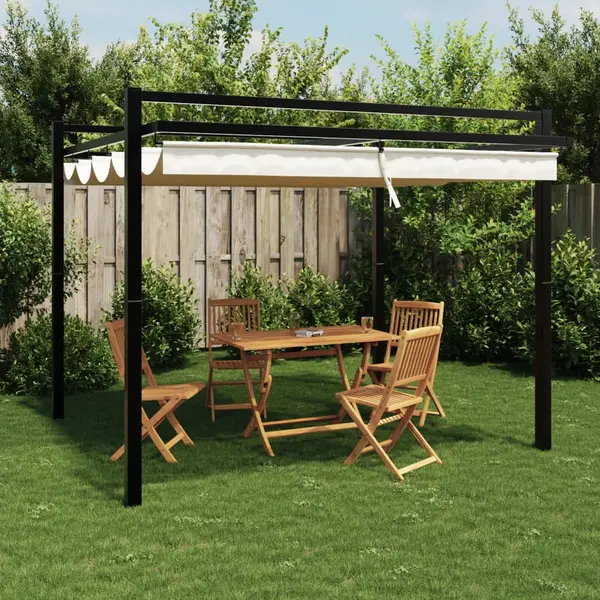 Gossi foisor de gradina acoperis retractabil crem 3x3 m aluminiu