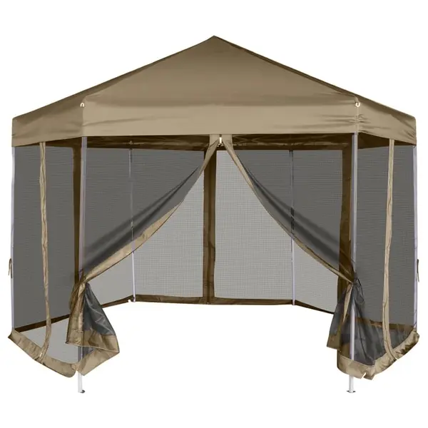Gossi foisor pop-up hexagonal pereti laterali 3,6x3,1 m taupe 220g/m2