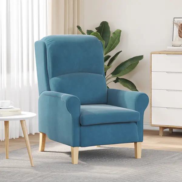 Gossi fotoliu albastru albastru tesatura, lemn standard ergonomic