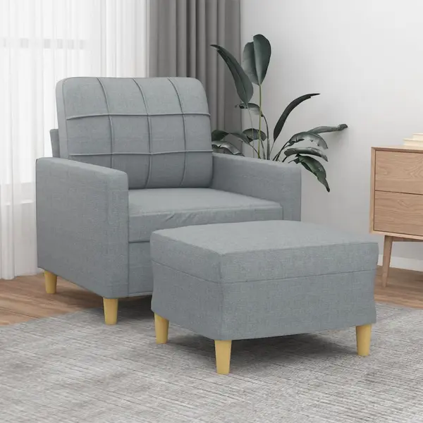 Gossi fotoliu canapea cu taburet, gri deschis, 60 cm, textil
