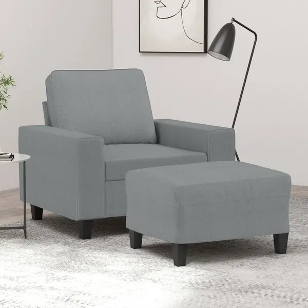 Gossi fotoliu canapea cu taburet, gri deschis, 60 cm, textil