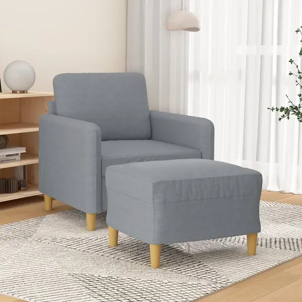 Gossi fotoliu canapea cu taburet, gri deschis, 60 cm, textil