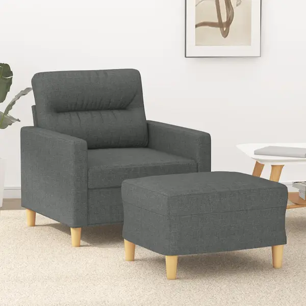 Gossi fotoliu canapea cu taburet, gri inchis, 60 cm, textil