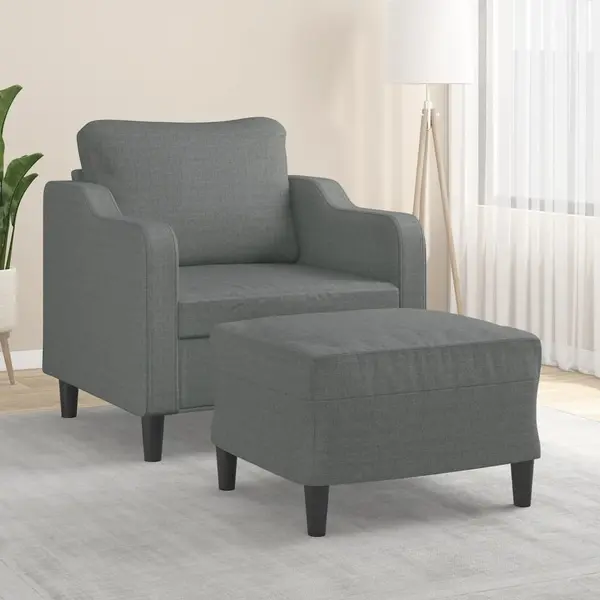 Gossi fotoliu canapea cu taburet, gri inchis, 60 cm, textil