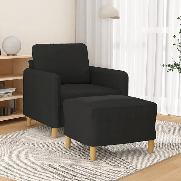 Gossi fotoliu canapea cu taburet, negru, 60 cm, material textil