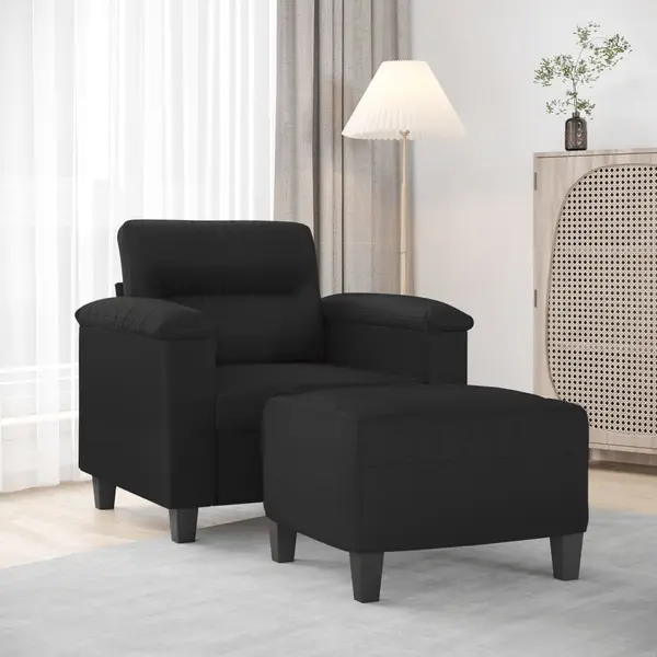 Gossi fotoliu canapea cu taburet, negru, 60 cm, piele ecologica