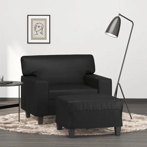 Gossi fotoliu canapea cu taburet, negru, 60 cm, piele ecologica
