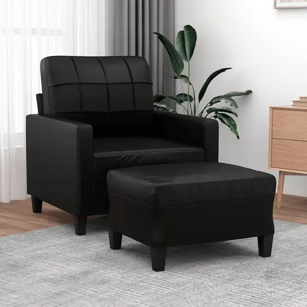 Gossi fotoliu canapea cu taburet, negru, 60 cm, piele ecologica