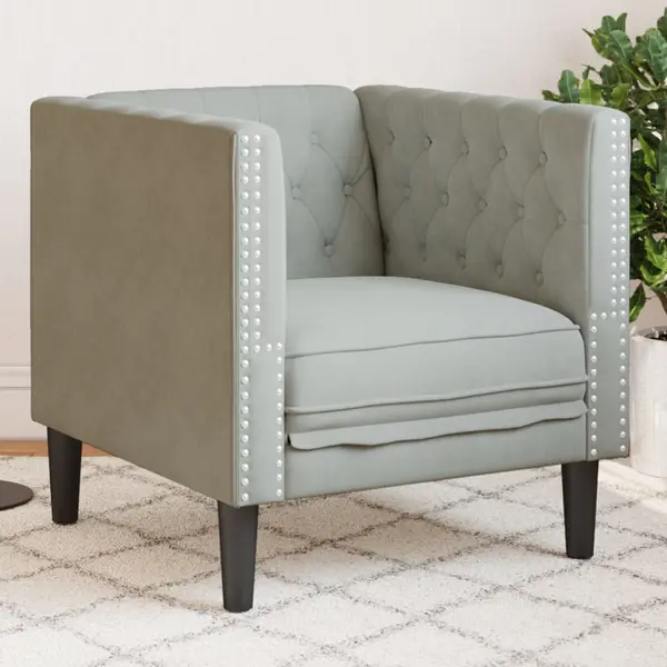 Gossi fotoliu chesterfield, gri deschis, catifea