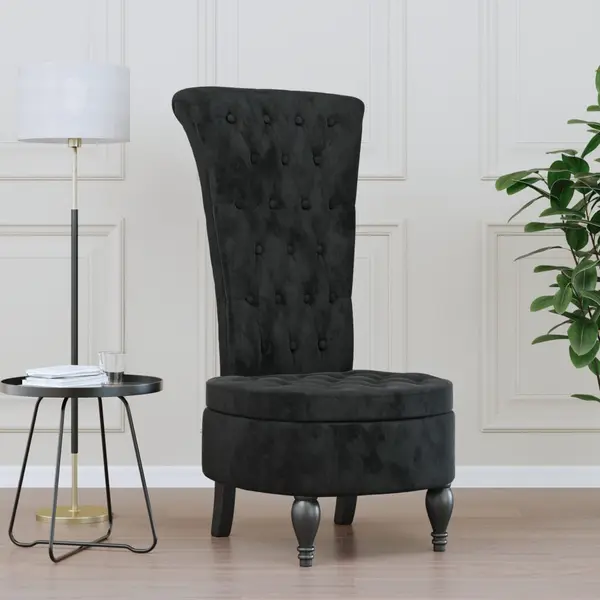Gossi fotoliu cu spatar inalt, negru, catifea, design cu nasturi