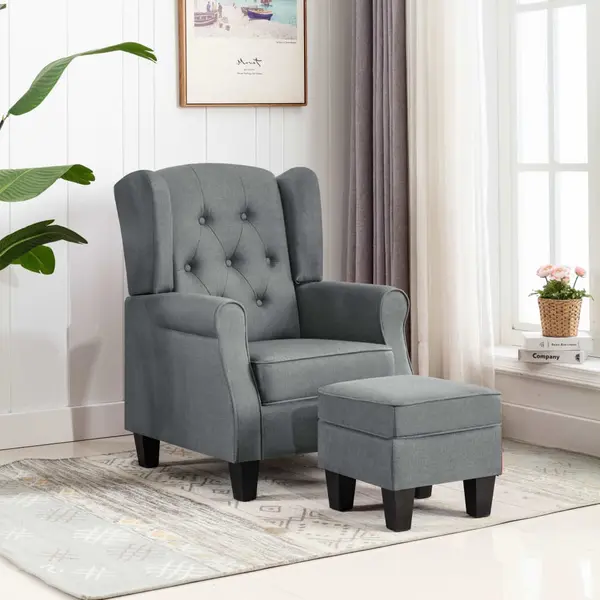 Gossi fotoliu cu taburet pentru picioare, gri deschis material textil