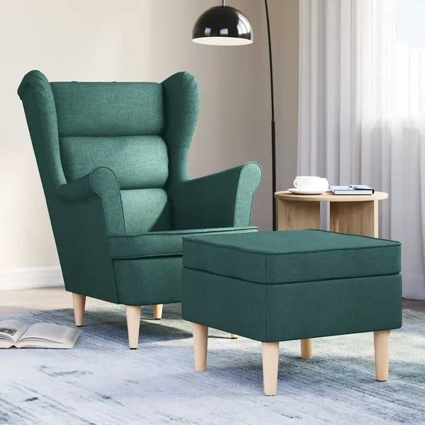 Gossi fotoliu cu taburet pentru picioare, verde inchis, textil
