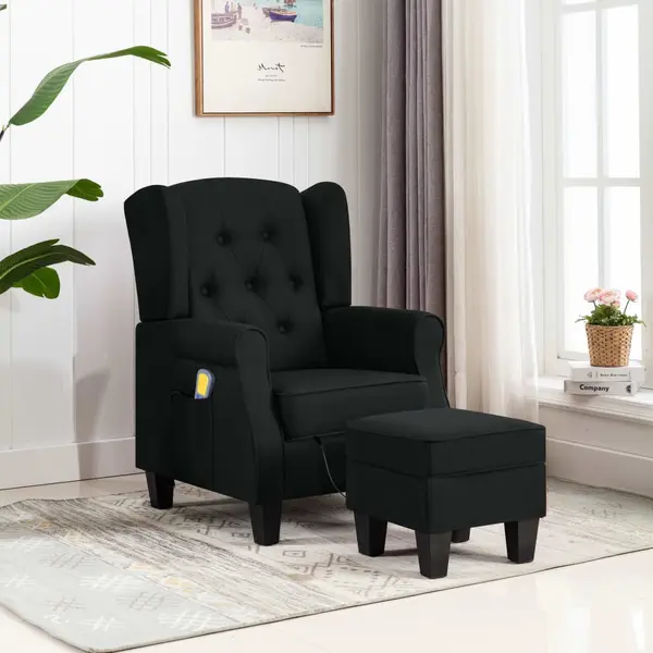 Gossi fotoliu de masaj cu taburet, negru, material textil