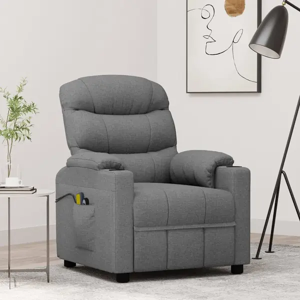 Gossi fotoliu de masaj electric rabatabil, gri deschis, textil