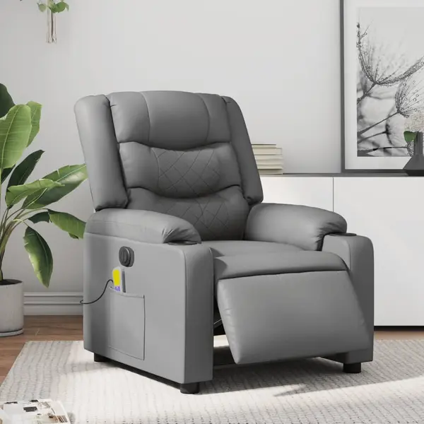 Gossi fotoliu de masaj electric rabatabil, gri, piele ecologica