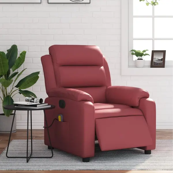 Gossi fotoliu de masaj electric rabatabil, rosu vin, piele ecologica