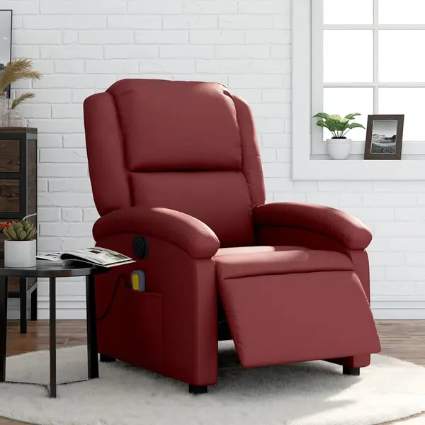 Gossi fotoliu de masaj electric rabatabil, rosu vin, piele ecologica