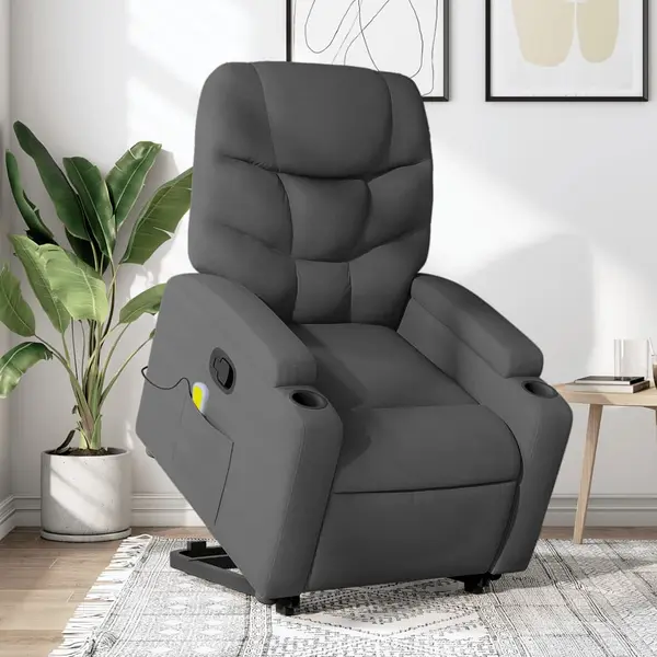 Gossi fotoliu de masaj rabatabil cu ridicare, gri inchis, textil