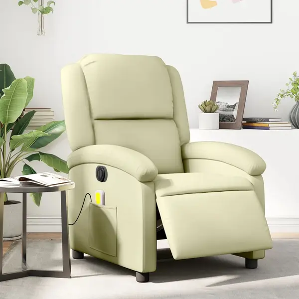 Gossi fotoliu de masaj rabatabil electric, crem, piele naturala
