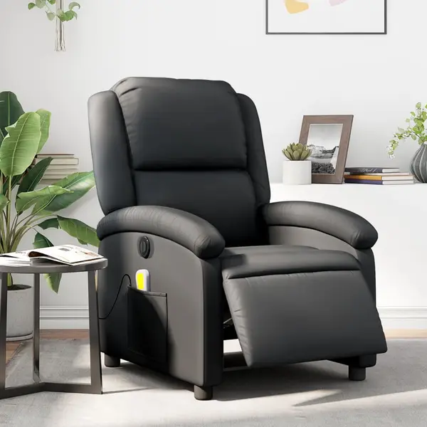 Gossi fotoliu de masaj rabatabil electric, negru, piele naturala
