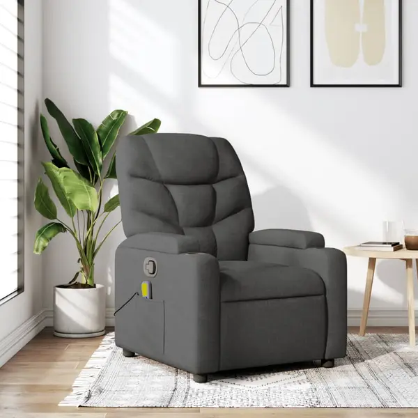 Gossi fotoliu de masaj rabatabil, gri inchis, material textil