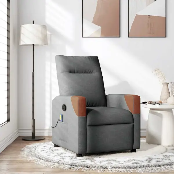 Gossi fotoliu de masaj rabatabil, gri inchis, material textil