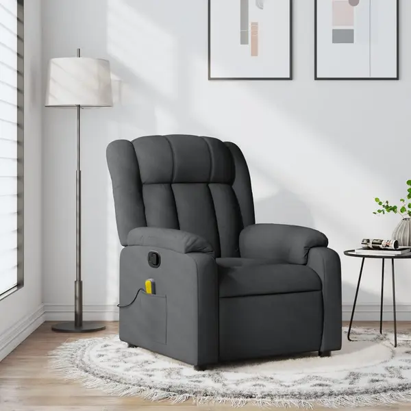 Gossi fotoliu de masaj rabatabil, gri inchis, material textil