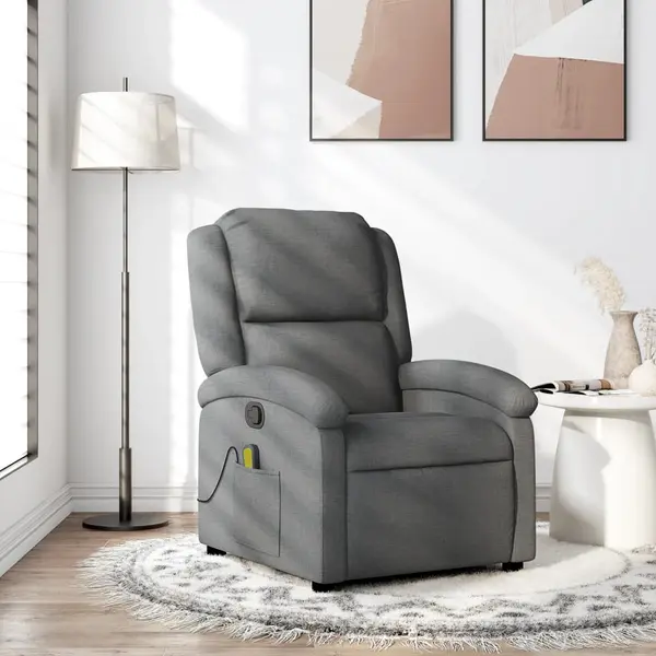 Gossi fotoliu de masaj rabatabil, gri inchis, material textil