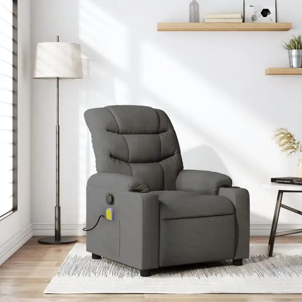 Gossi fotoliu de masaj rabatabil, gri inchis, material textil
