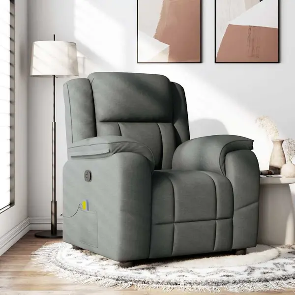 Gossi fotoliu de masaj rabatabil, gri inchis, material textil