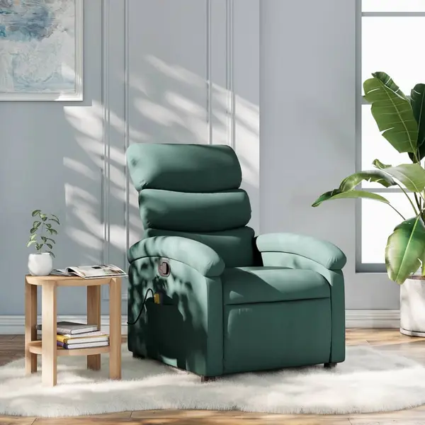 Gossi fotoliu de masaj rabatabil, verde inchis, material textil
