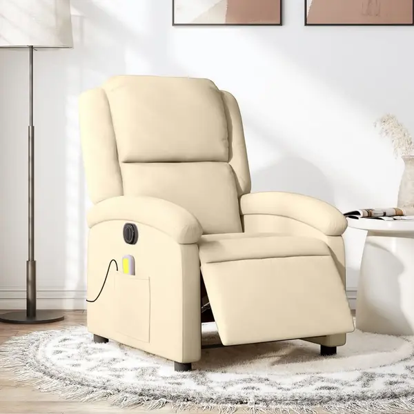 Gossi fotoliu electric de masaj rabatabil, crem, textil