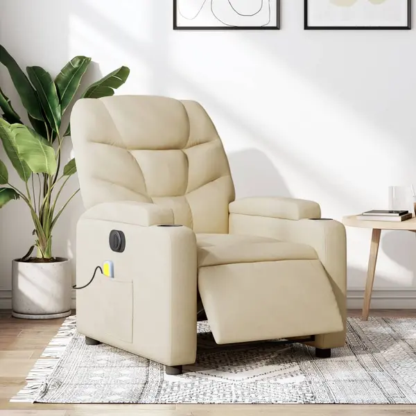 Gossi fotoliu electric de masaj rabatabil, crem, textil