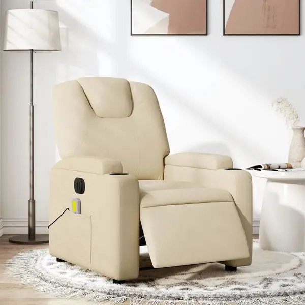 Gossi fotoliu electric de masaj rabatabil, crem, textil