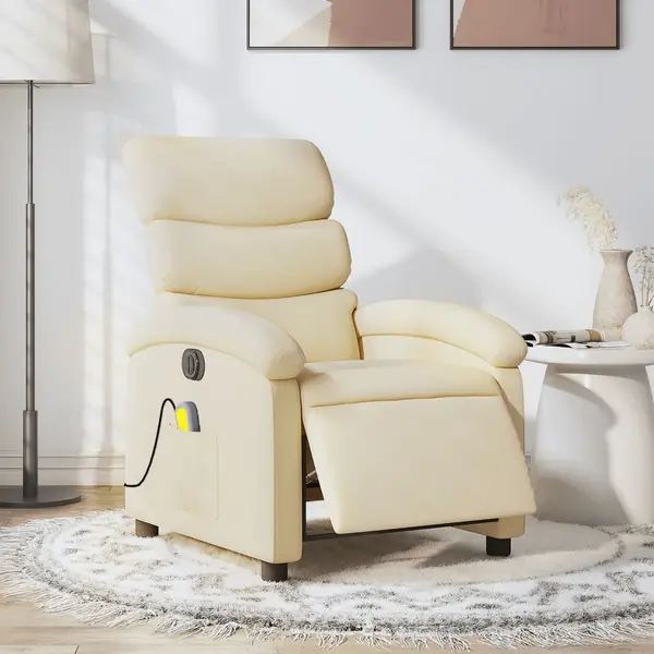 Gossi fotoliu electric de masaj rabatabil, crem, textil