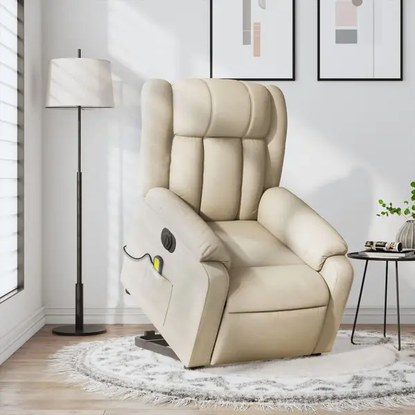 Gossi fotoliu electric de masaj rabatabil cu ridicare, crem, textil